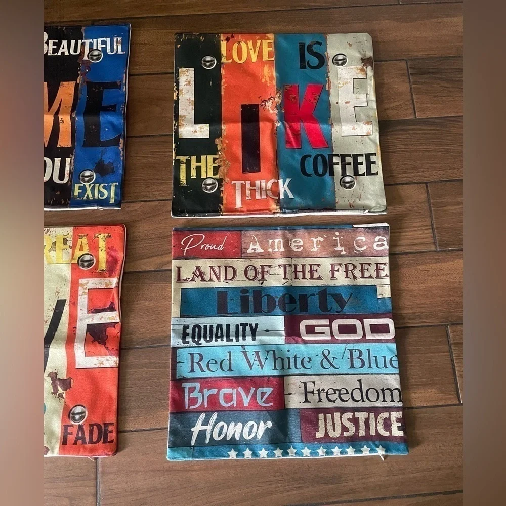 RUSTIC Home,Love, like, freedom cushion throw covers 4 pack multicolor
